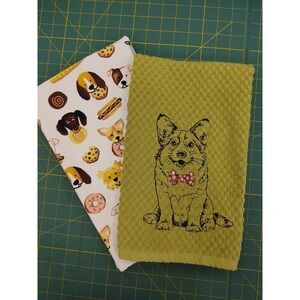 CORGI Dog With Bowtie Kitchen Hand Bar Towel Set of 2! Great Gift Idea!